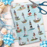 Papel De Seda Coastal Christmas Nautical Lighthouses Blue<br><div class="desc">Perfect for Christmas decoupage and crafts, and festive gift-wrapping, this nautical coastal Christmas tissue paper features a pattern of watercolor lighthouses decorated for the holidays, on a light blue background. Please check out the collection for matching products. If you would like more matching products or other colorways, please contact me...</div>