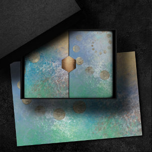 Papel De Seda Coastal Grunge Azul e Verde Dourado