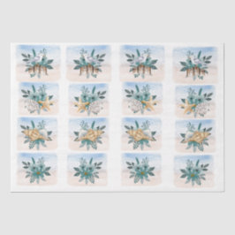 Papel De Seda Coastal Sandpipers Flowers Shells Decoupage Paper