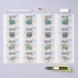 Papel De Seda Coastal Sea Turtles in a Jar Decoupage 