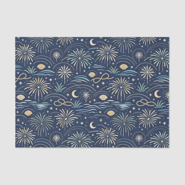 Papel De Seda Coastal Starlight Fireworks Pattern (Frente )