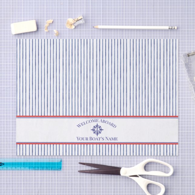 Papel De Seda Coastal Stripe Monogram Boat Name Design (Arte )