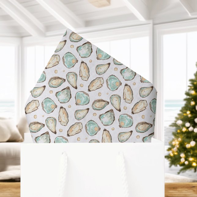 Papel De Seda Coastal Watercolor Oyster & Pearl Pattern (Criador carregado)