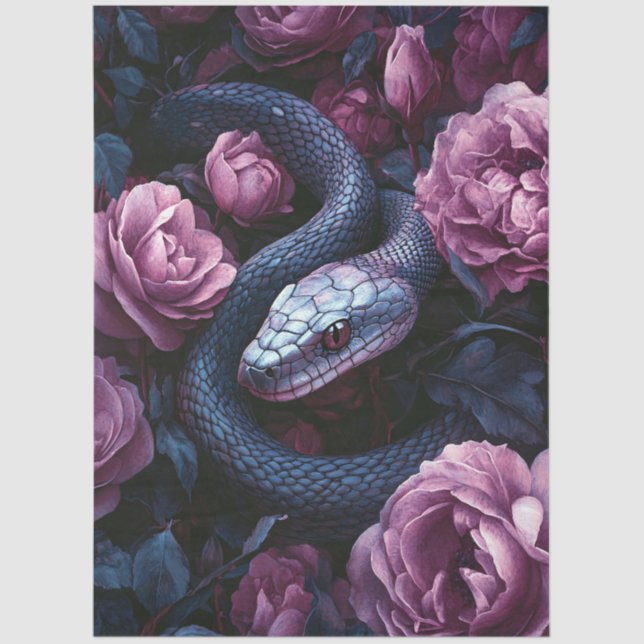 Papel De Seda Cobra Com Rosas Roxos (Frente )