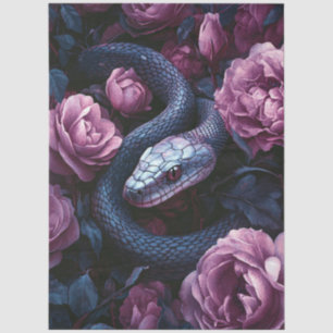 Papel De Seda Cobra Enrolada Entre Rosas Roxas