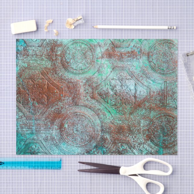 Papel De Seda Cobre Com Patina Rústica E Turquesa (Arte )
