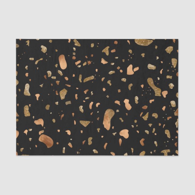 Papel De Seda Cobre Dourado na Pedra Negra Terrazzo (Frente )
