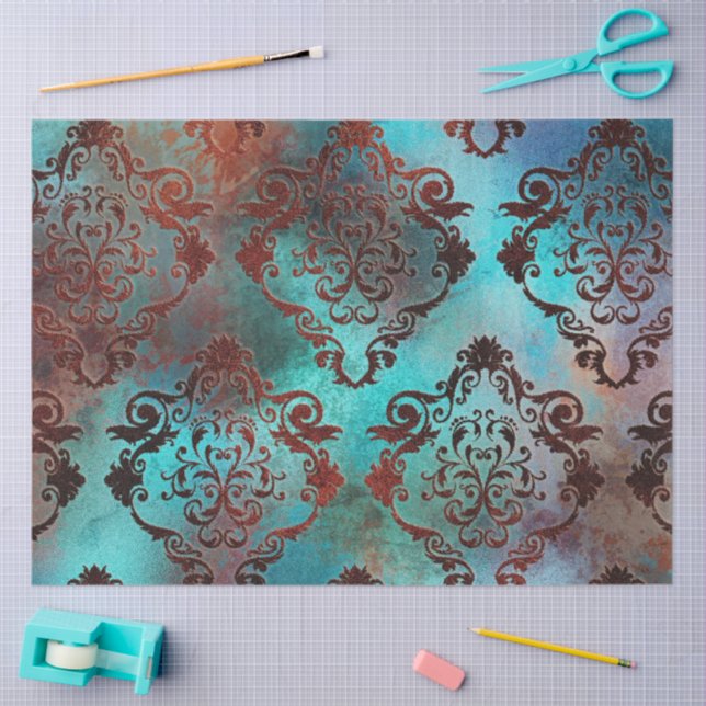 Papel De Seda Cobre Patina Rusted Damask (Arte )