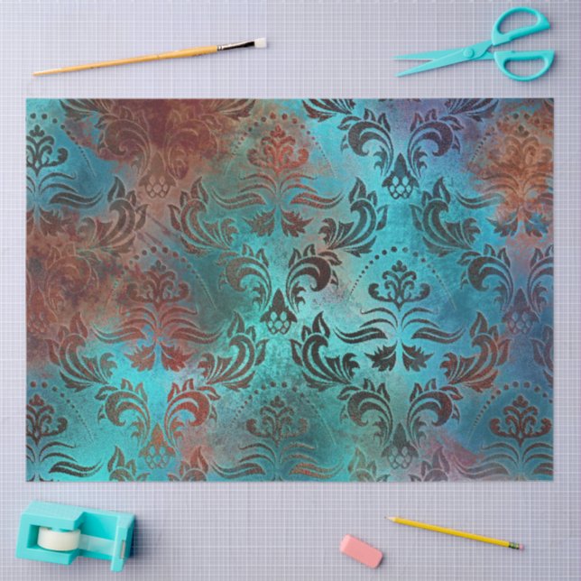Papel De Seda Cobre Patina Rusted Damask (Arte )