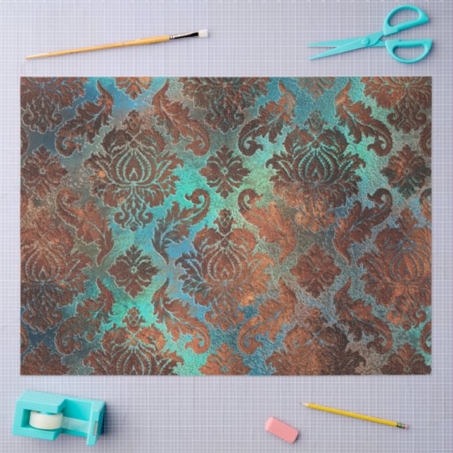 Papel De Seda Cobre Patina Rusted Damask (Arte )