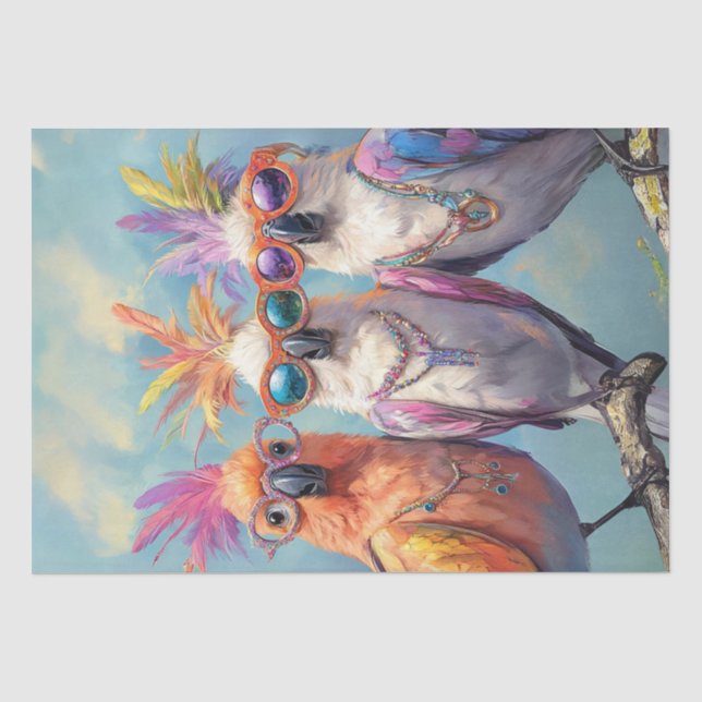 Papel De Seda Cockatoas com roupas fascinantes (Frente )