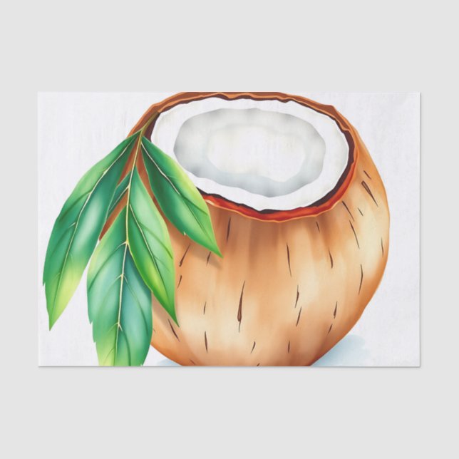 Papel De Seda Coco de Aquarela Fresco e Vibrante em Branco (Frente )