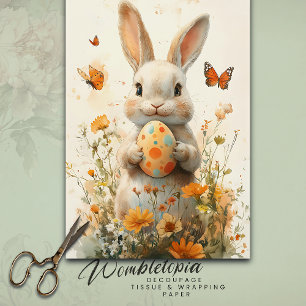 Papel De Seda Coelhinho de Páscoa com Ovo Pintado e Flor Selvage