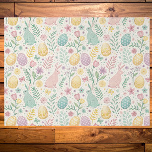 Papel De Seda Coelhinhos de Páscoa com Ovos Pastéis e Samambaias