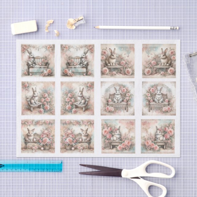 Papel De Seda Coelhinhos de Páscoa em Pastel para Decoupage em O (Arte )