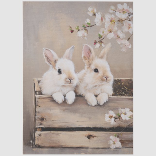 Papel De Seda Coelhinhos e Flores Arte em Decoupagem Estilo Vint (Frente )