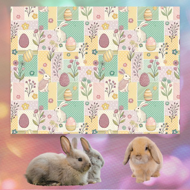 Papel De Seda Coelhinhos Páscoa Pastel Remendado Ovos e Xadrez (Criador carregado)