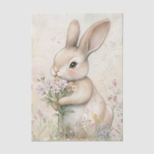 Papel De Seda Coelho Adorável Segurando um Buquê de Flores Silve