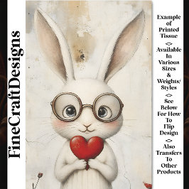 Papel De Seda Coelho Branco, Óculos e Um Coração Vermelho por 3D