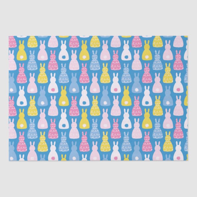 Papel De Seda Coelho da Páscoa padrão azul (Frente )