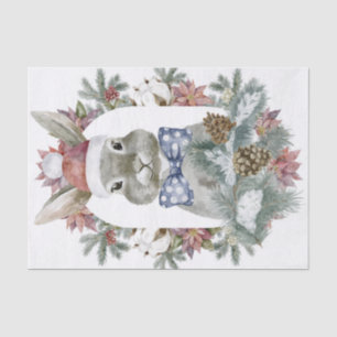 Papel De Seda Coelho de Natal em Aquarela Com Laço de Bolinhas