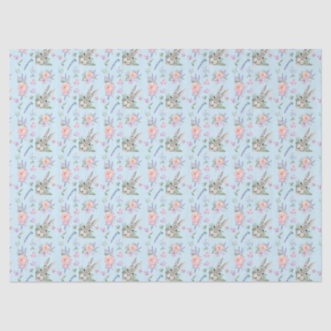 Papel De Seda Coelho de Páscoa Adorável Primavera Flor Pastel Az (Frente )