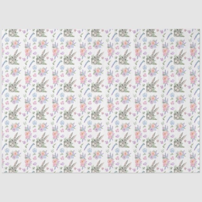 Papel De Seda Coelho de Páscoa Adorável Primavera Flor Pastel Br (Frente )