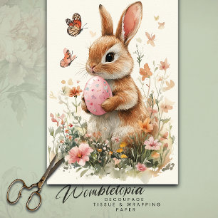 Papel De Seda Coelho de Páscoa com Ovos Pintados e Flores