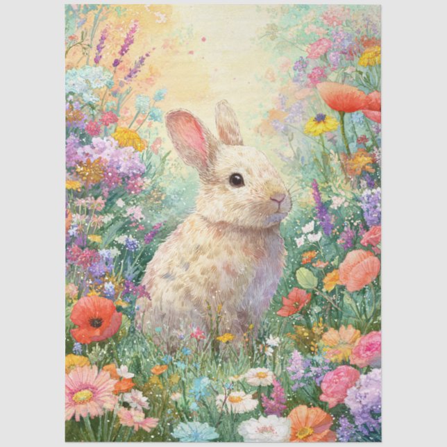 Papel De Seda Coelho em Decoupage nos Flores Silvestres (Frente )