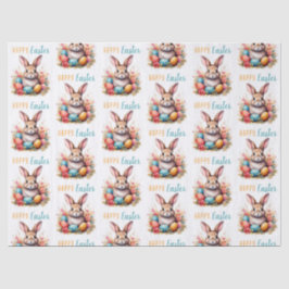 Papel De Seda Coelho Fofo Ovos Coloridos Flores Feliz Páscoa