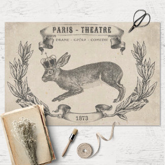 Papel De Seda Coelho Francês Vintage com a Decoupage Coroa