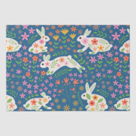 Papel De Seda Coelhos da Páscoa com flores caprichosas  