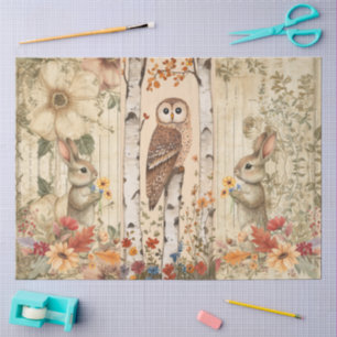 Papel De Seda Coelhos de Cerrado e Colagem Floral de Coruja de C
