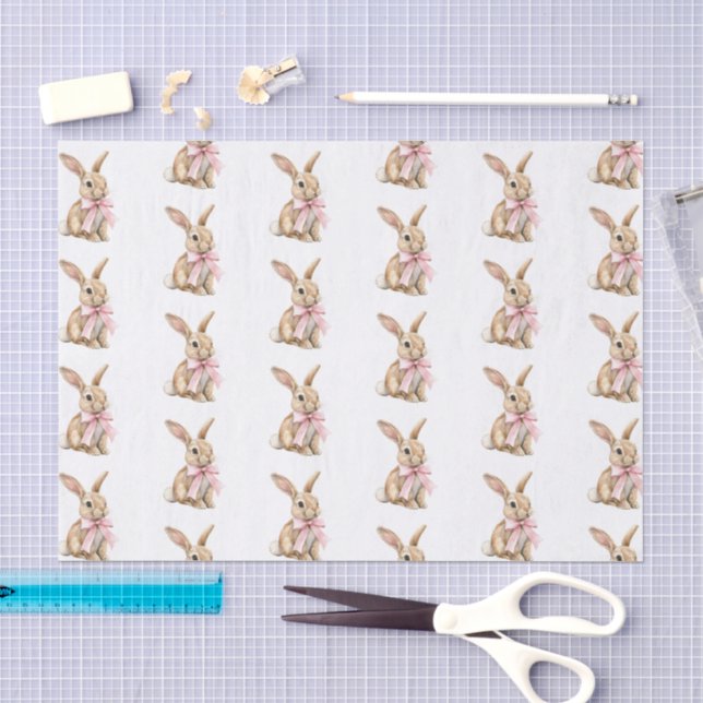 Papel De Seda Coelhos de Laço Rosa Aniversário   (Arte )