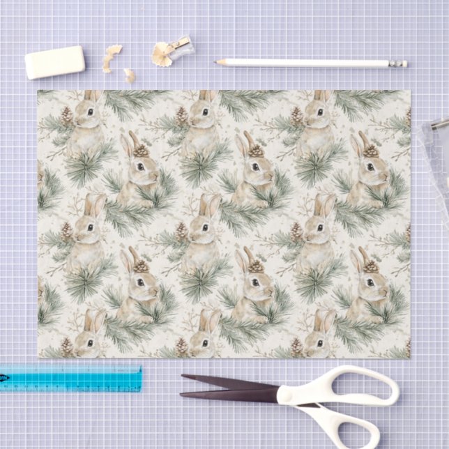 Papel De Seda Coelhos de Natal de Pinhas Verdes (Arte )