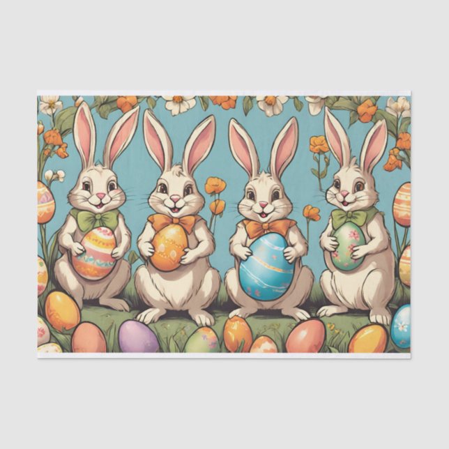 Papel De Seda Coelhos de Páscoa com Ovos Pintados (Frente )