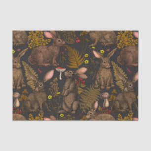 Papel De Seda Coelhos e flora florestal Papel-tecidos