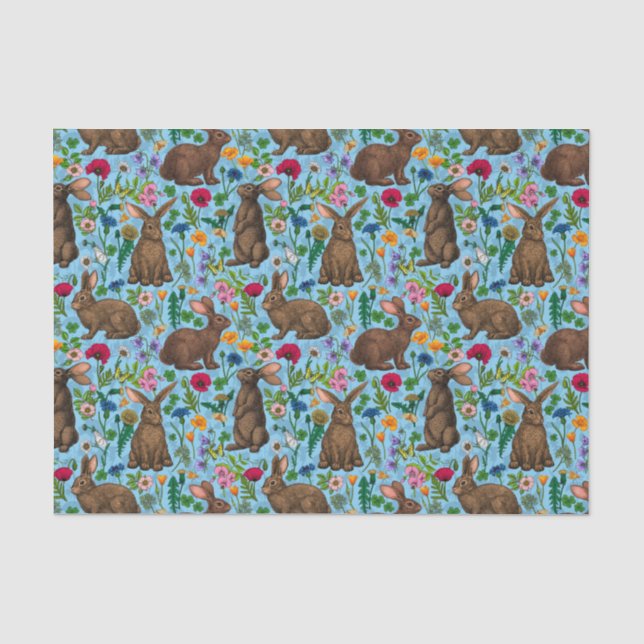 Papel De Seda Coelhos e flores silvestres (Frente )