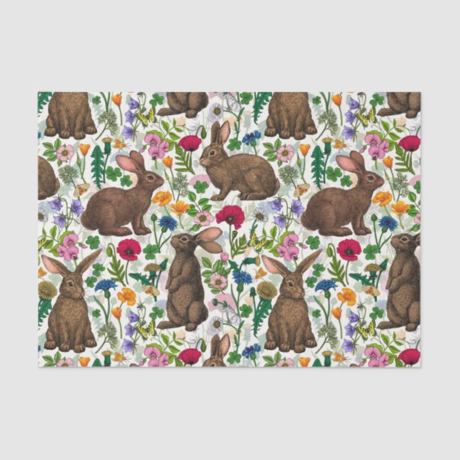 Papel De Seda Coelhos e flores silvestres (Frente )