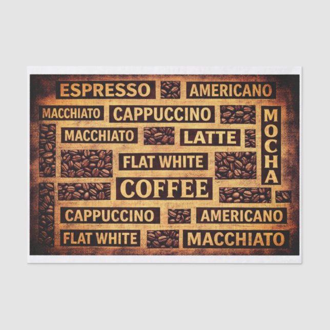 Papel De Seda Coffee Typography Rustic Burlap Word FC6 Decoupage (Frente )