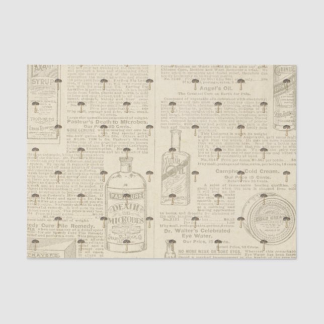 Papel De Seda Cogumelo com Decoupage de Jornal Antiquado (Frente )