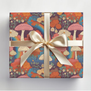 Papel De Seda Cogumelos Arco-Íris Retrô Cottagecore