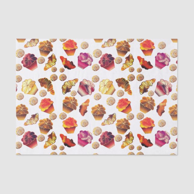 Papel De Seda Cogumelos, Croissants e Rolos de Canela (Frente )