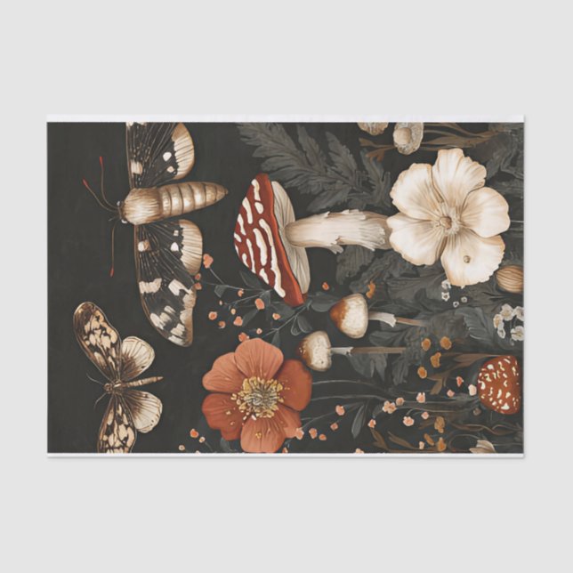 Papel De Seda Cogumelos de outono e flores caem na despojação (Frente )