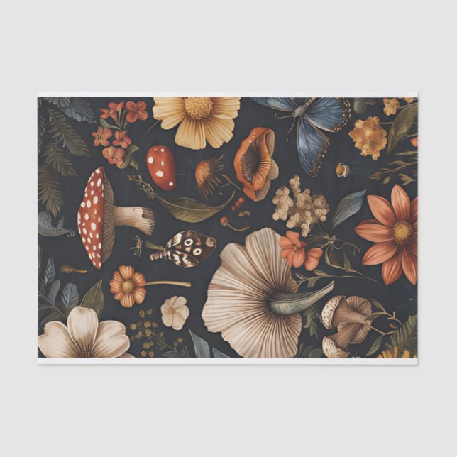 Papel De Seda Cogumelos de outono e flores caem na despojação (Frente )