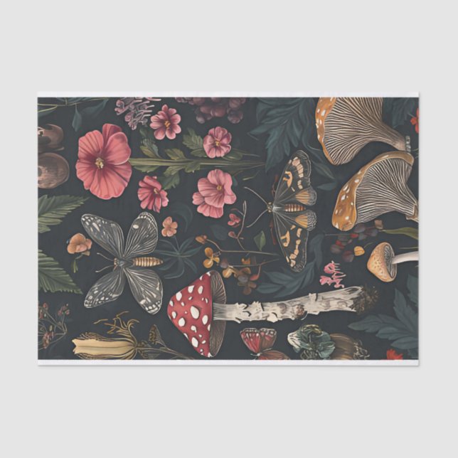 Papel De Seda Cogumelos de outono e flores caem na despojação (Frente )