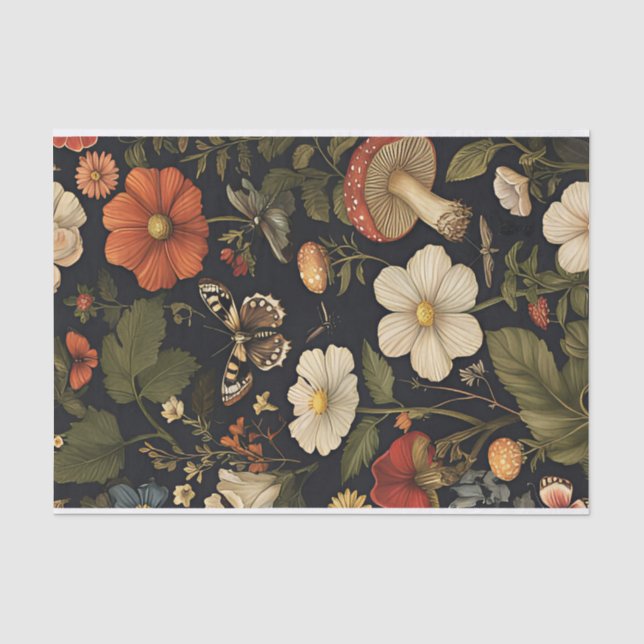 Papel De Seda Cogumelos de outono e flores caem na despojação (Frente )