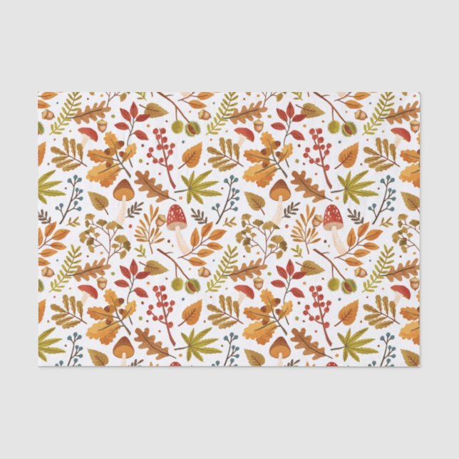 Papel De Seda Cogumelos de outono, Folhas e Berries (Frente )