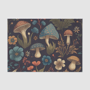 Papel De Seda Cogumelos e Flores Retro