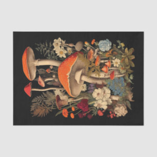Papel De Seda Cogumelos Entre Flores Bonito Ilustração